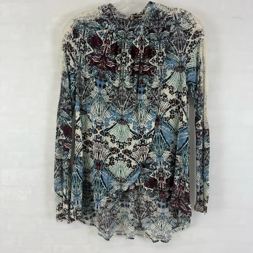 Free People Nouveau Long Sleeve Lace Mock Neck Bohemian Top‎ XS